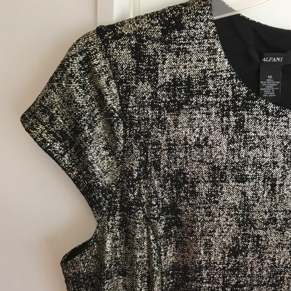 ALFANI Rose Shimmer Metallic Fit & Flare Dress Black Gold Women’s Plus Size 16 - Picture 4 of 16